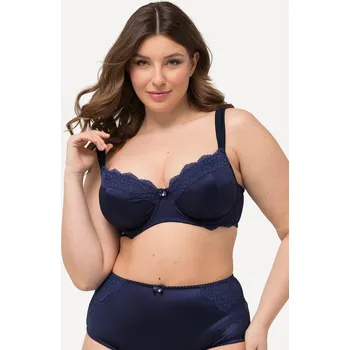 Podprsenka Ulla Popken, Plus size Podprsenka s kosticemi, bez měkkých košíčků, satén, krajka, košíčky C-F pro plnoštíhlé nadměrná velikost, 830416139-1093, modrý, 100D, Nadměrné velikosti, Plus size oblečení, Oblečení pro boubelky, Oblečení pro baculky, Oblečení pro
