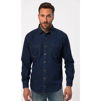 Pánská košile JP1880, Plus size Džínová košile, dlouhé rukávy, Kent límeček, Modern střih, do 8XL pro plnoštíhlé nadměrná velikost, 822885903-1455, modrý, 6XL, Plus size oblečení, Oblečení pro vysoké muže, Nadměrné velikosti, Oblečení pro plnoštíhlé.