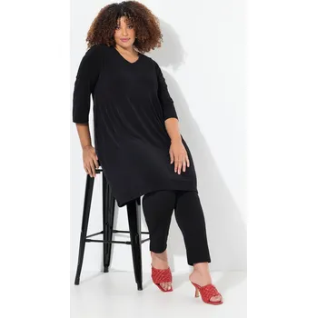 Dámské tričko Ulla Popken, Plus size Dlouhé tričko, A střih, tunikový výstřih, 3/4 rukávy, kapsy pro plnoštíhlé nadměrná velikost, 832977100-1129, černý, 46/48, Nadměrné velikosti, Plus size oblečení, Oblečení pro boubelky, Oblečení pro baculky, Oblečení pro plnoštíhlé