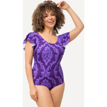 Dámské plavky Ulla Popken, Plus size Plavky, ornamenty, volány na ramenou, měkké košíčky pro plnoštíhlé nadměrná velikost, 827468832-1012, nachový, 52, Nadměrné velikosti, Plus size oblečení, Oblečení pro boubelky, Oblečení pro baculky, Oblečení pro plnoštíhlé, Oblečen