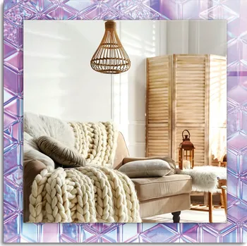 Zrcadlo Zrcadlo s ozdobnou grafikou na skle Průhledné barevné krychle 60x60 cm