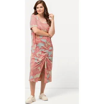 Dámské šaty Ulla Popken, Plus size Maxi šaty, řasící stuha, výstřih do V, krátké rukávy, biobavlna pro plnoštíhlé nadměrná velikost, 824342524-1129, růžový, 46/48, Nadměrné velikosti, Plus size oblečení, Oblečení pro boubelky, Oblečení pro baculky, Oblečení pro plnoš