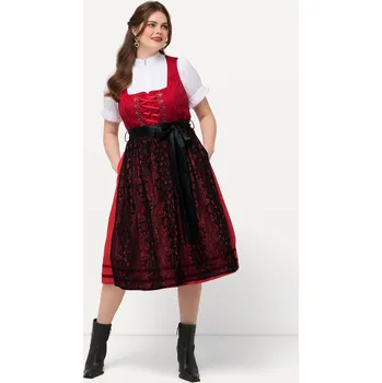 Dámské šaty Ulla Popken, Plus size Dirndl, krajková zástěra, hranatý výstřih, bez rukávů pro plnoštíhlé nadměrná velikost, 828875530-1010, červený, 48, Nadměrné velikosti, Plus size oblečení, Oblečení pro boubelky, Oblečení pro baculky, Oblečení pro plnoštíhlé, Obleč