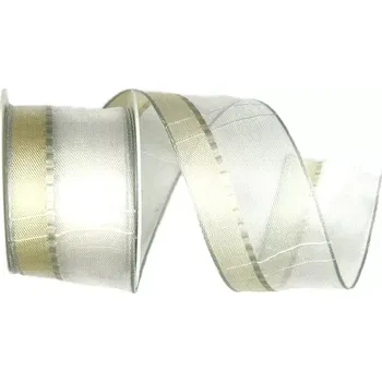 Stuha Stuha organzová SYMFONIE CREAM krémová 40 mm x 2m (14,-Kč/m (Stuha organzová, průsvitná, bílo krémová, s drátkem v lemu)