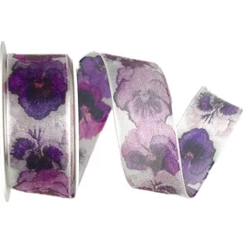 Stuha Stuha organzová ORGANDY VIOLETT 25mm x 3m (8,-Kč/m) (Stuha organzová, potisk fialky, oboustranná, průsvitná)