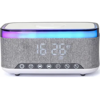 Budík Digitální budík Gembird s bezdrátovým nabíjením, černý (DAC-SPKBT-QC15-GR)