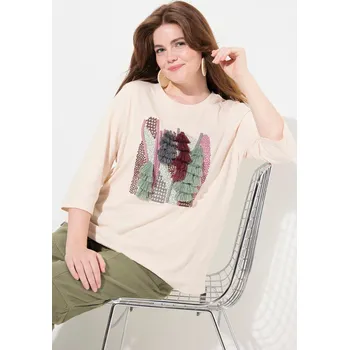 Dámské tričko Ulla Popken, Plus size Tričko, výšivka, kulatý výstřih, 3/4 rukávy, biobavlna pro plnoštíhlé nadměrná velikost, 832001650-1129, žlutý, 46/48, Nadměrné velikosti, Plus size oblečení, Oblečení pro boubelky, Oblečení pro baculky, Oblečení pro plnoštíhlé, Obl