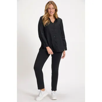 Dámská halenka Ulla Popken, Plus size Halenka, len, otevřený límec, dlouhé rukávy pro plnoštíhlé nadměrná velikost, 794882100-1128, černý, 42/44, Nadměrné velikosti, Plus size oblečení, Oblečení pro boubelky, Oblečení pro baculky, Oblečení pro plnoštíhlé, Oblečení pro v