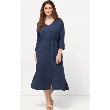 Dámské šaty Ulla Popken, Plus size Bublinkové midi šaty, výstřih do V, 3/4 rukávy, biobavlna pro plnoštíhlé nadměrná velikost, 829143723-1132, modrý, 58/60, Nadměrné velikosti, Plus size oblečení, Oblečení pro boubelky, Oblečení pro baculky, Oblečení pro plnoštíhlé, 