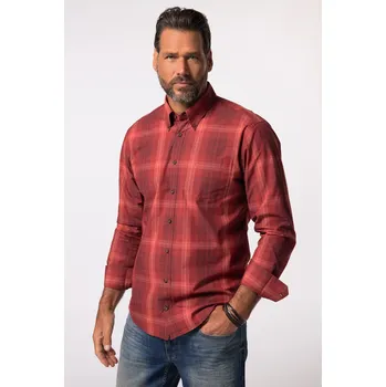 Pánská košile JP1880, Plus size Kostkovaná košile JP1880, dlouhé rukávy, límeček s knoflíky, Modern střih, do 8XL pro plnoštíhlé nadměrná velikost, 834268540-1907, červený, 8XL, Plus size oblečení, Oblečení pro vysoké muže, Nadměrné velikosti, Oblečení pro plnoštíhlé.