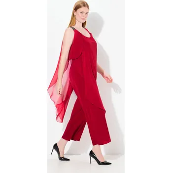 Dámský overall Ulla Popken, Plus size Overal, dvouvrstvý, třpytivá dvojitá ramínka, bez rukávů pro plnoštíhlé nadměrná velikost, 829821520-1132, červený, 58/60, Nadměrné velikosti, Plus size oblečení, Oblečení pro boubelky, Oblečení pro baculky, Oblečení pro plnoštíhlé,