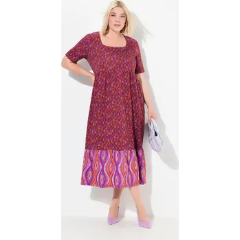 Dámské šaty Ulla Popken, Plus size Žerzejové šaty, mix vzorů, hranatý výstřih, krátké rukávy pro plnoštíhlé nadměrná velikost, 832200540-1134, nachový, 66/68, Nadměrné velikosti, Plus size oblečení, Oblečení pro boubelky, Oblečení pro baculky, Oblečení pro plnoštíhlé