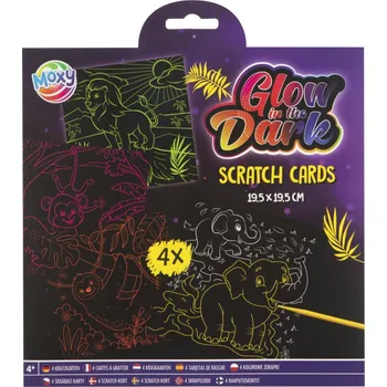 omalovánky Rappa Kreativní set vyškrábavací obrázky zářící ve tmě 4 kusy + pero 19,5x19,5 cm