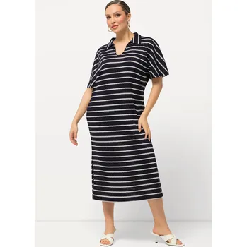 Dámské šaty Ulla Popken, Plus size Úpletové midi šaty, pruhy, výstřih do V, krátké rukávy pro plnoštíhlé nadměrná velikost, 827279770-1130, modrý, 50/52, Nadměrné velikosti, Plus size oblečení, Oblečení pro boubelky, Oblečení pro baculky, Oblečení pro plnoštíhlé, Obl