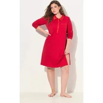 Dámská noční košile Ulla Popken, Plus size Noční košile, límeček, saténové detaily, dlouhé rukávy pro plnoštíhlé nadměrná velikost, 833308530-1129, červený, 46/48, Nadměrné velikosti, Plus size oblečení, Oblečení pro boubelky, Oblečení pro baculky, Oblečení pro plnoštíhlé, O
