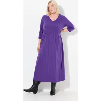 Dámské šaty Ulla Popken, Plus size Žerzejové šaty, A střih, výstřih do V, 3/4 rukávy, kapsy pro plnoštíhlé nadměrná velikost, 832615845-1130, nachový, 50/52, Nadměrné velikosti, Plus size oblečení, Oblečení pro boubelky, Oblečení pro baculky, Oblečení pro plnoštíhlé,