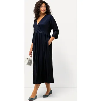 Dámské šaty Ulla Popken, Plus size Midi šaty, puntíkový vzor, výstřih do V, 3/4 rukávy pro plnoštíhlé nadměrná velikost, 812149130-1131, modrý, 54/56, Nadměrné velikosti, Plus size oblečení, Oblečení pro boubelky, Oblečení pro baculky, Oblečení pro plnoštíhlé, Obleče