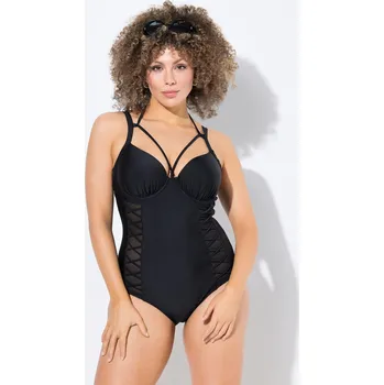 Dámské plavky Ulla Popken, Plus size Plavky, měkké košíčky, kostice, vázání za krk pro plnoštíhlé nadměrná velikost, 804884100-1012, černý, 52, Nadměrné velikosti, Plus size oblečení, Oblečení pro boubelky, Oblečení pro baculky, Oblečení pro plnoštíhlé, Oblečení pro vy