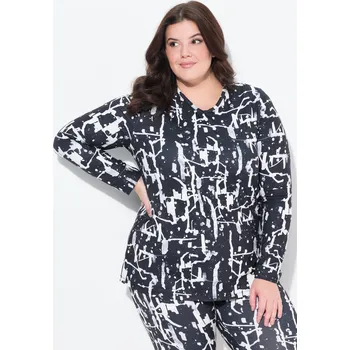 Dámské tričko Ulla Popken, Plus size Funkční tričko, tunelový šál, výstřih do V, dlouhé rukávy, recyklovaný materiál pro plnoštíhlé nadměrná velikost, 834676100-1129, černý, 46/48, Nadměrné velikosti, Plus size oblečení, Oblečení pro boubelky, Oblečení pro baculky, Obl