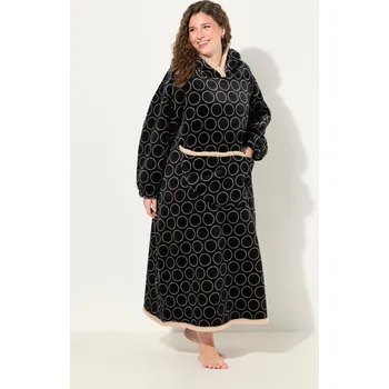 Dámské pončo Ulla Popken, Plus size Domácí pončo, plyš, kapuce, dlouhé rukávy, kapsa pro plnoštíhlé nadměrná velikost, 834569100-1783, černý, II, Nadměrné velikosti, Plus size oblečení, Oblečení pro boubelky, Oblečení pro baculky, Oblečení pro plnoštíhlé, Oblečení pro