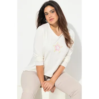 Dámské tričko Ulla Popken, Plus size Tričko, hvězda, rolovací okraji, A střih, výstřih do V, dlouhé rukávy pro plnoštíhlé nadměrná velikost, 831705200-1131, béžový, 54/56, Nadměrné velikosti, Plus size oblečení, Oblečení pro boubelky, Oblečení pro baculky, Oblečení pro
