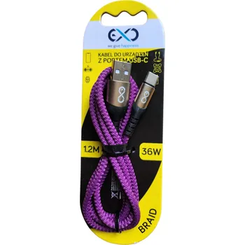 USB kabel – USB-C, 1.2M, 3A, rychlé nabíjení - fialová