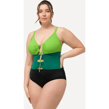 Dámské plavky Ulla Popken, Plus size Plavky, barevné bloky, měkké košíčky, rozparky, recyklovaný materiál pro plnoštíhlé nadměrná velikost, 826476100-1015, černý, 58, Nadměrné velikosti, Plus size oblečení, Oblečení pro boubelky, Oblečení pro baculky, Oblečení pro plno