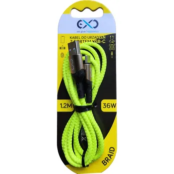 USB kabel – USB-C, 1.2M, 3A, rychlé nabíjení - svítivě zelená