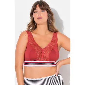 Podprsenka Ulla Popken, Plus size Braletka minimizer, krajka, bez kostic, košíčky C - F pro plnoštíhlé nadměrná velikost, 803815530-1096, červený, 115D, Nadměrné velikosti, Plus size oblečení, Oblečení pro boubelky, Oblečení pro baculky, Oblečení pro plnoštíhlé, Obl