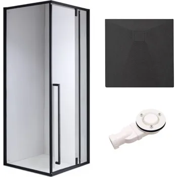 BPS-koupelny Čtvercový sprchový kout HYD-SK11B 90x90 černá/transparent + vanička HYD-SSV-RIKO černá