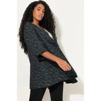 Dámské šaty Ulla Popken Žerzejové šaty, grafický vzor, výstřih do V, 3/4 rukávy, plus size móda, 832528130-1130, Oblečení pro plnoštíhlé