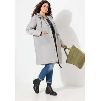 Dámský kabát Ulla Popken, Plus size HYPRAR funkční kabát, nepromokavý, recyklovaný materiál, kapsa na zip pro plnoštíhlé nadměrná velikost, 833345310-1128, šedý, 42/44, Nadměrné velikosti, Plus size oblečení, Oblečení pro boubelky, Oblečení pro baculky, Oblečení pro p