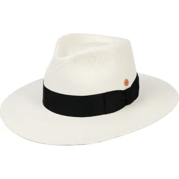 Klobouk Luxusní panamský klobouk Fedora s černou stuhou - Mayser Nizza - ručně pletený Velikost: 59 cm (L)