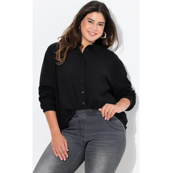 Dámská halenka Ulla Popken, Plus size Košilová halenka, oversize, límeček, dlouhé rukávy pro plnoštíhlé nadměrná velikost, 834631100-1131, černý, 54/56, Nadměrné velikosti, Plus size oblečení, Oblečení pro boubelky, Oblečení pro baculky, Oblečení pro plnoštíhlé, Oblečen