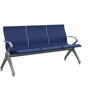 FLOWER - 3, polyuretanová lavice do čekárny, 3-sedák, modrá, kostra stříbrná