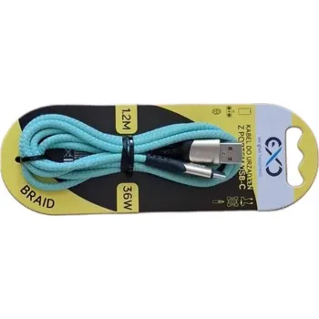 USB kabel – USB-C, 1.2M, 3A, rychlé nabíjení - tyrkysová