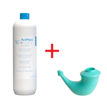 Dezinfekce ActiMaris Sensitiv roztok 1000 ml + Rhino Horn konvička na výplach nosu malá konvička