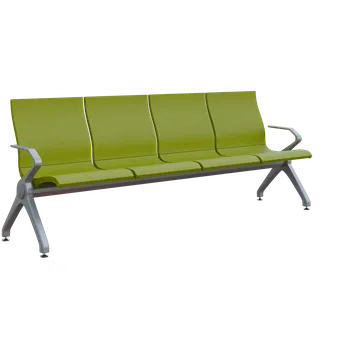 FLOWER - 4, polyuretanová lavice do čekárny, 4-sedák, jarní zeleň, kostra stříbrná