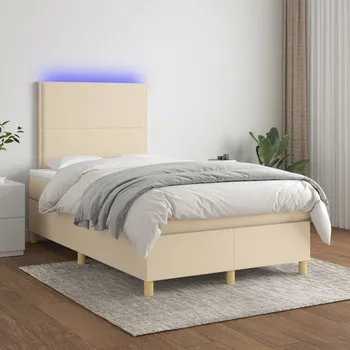 Postel vidaXL Box spring postel s matrací a LED 120 x 200 cm textil [3135346] Barva: krémová