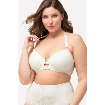 Podprsenka Ulla Popken, Plus size Podprsenka s kosticemi, krajka, měkké košíčky, přední zapínání, košíčky B-E pro plnoštíhlé nadměrná velikost, 825149206-1101, béžový, 90D, Nadměrné velikosti, Plus size oblečení, Oblečení pro boubelky, Oblečení pro baculky, Oblečení