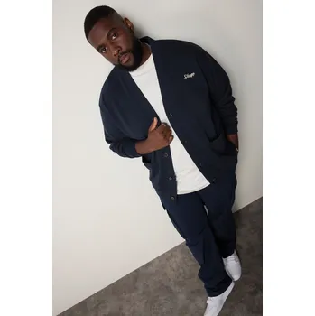 Pánský svetr STHUGE, Plus size STHUGE rozepínací svetr, výstřih do V, výšivka na hrudi, do 8XL pro plnoštíhlé nadměrná velikost, 831862730-1454, modrý, 5XL, Plus size oblečení, Oblečení pro vysoké muže, Nadměrné velikosti, Oblečení pro plnoštíhlé.