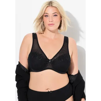 Podprsenka Ulla Popken, Plus size Podprsenka s kosticemi, výšivka, High Apex, košíčky B - F pro plnoštíhlé nadměrná velikost, 834509100-1102, černý, 95D, Nadměrné velikosti, Plus size oblečení, Oblečení pro boubelky, Oblečení pro baculky, Oblečení pro plnoštíhlé, Ob