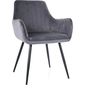 Jídelní židle Sametová jídelní židle s černými nohami APPLE šedá