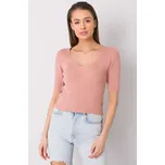 RUE PARIS Žebrovaná halenka s krátkým rukávem růžová Velikost: UNI