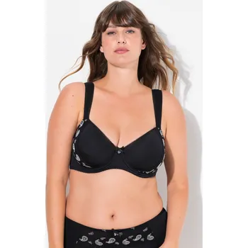 Podprsenka Ulla Popken, Plus size Podprsenka s kosticemi, prostorné košíčky, kašmírový vzor, košíčky B-E pro plnoštíhlé nadměrná velikost, 833318100-1090, černý, 85C, Nadměrné velikosti, Plus size oblečení, Oblečení pro boubelky, Oblečení pro baculky, Oblečení pro p