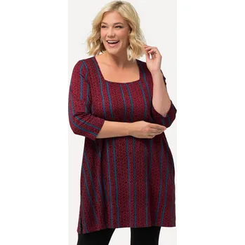 Dámské tričko Ulla Popken, Plus size Dlouhé tričko, A střih, hranatý výstřih, 3/4 rukávy pro plnoštíhlé nadměrná velikost, 827350530-1130, červený, 50/52, Nadměrné velikosti, Plus size oblečení, Oblečení pro boubelky, Oblečení pro baculky, Oblečení pro plnoštíhlé, Oble