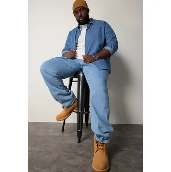 Pánská košile STHUGE, Plus size STHUGE džínová košile, dlouhé rukávy, plošný potisk, Modern střih, Kent límeček, do 8XL pro plnoštíhlé nadměrná velikost, 831882902-1452, modrý, 3XL, Plus size oblečení, Oblečení pro vysoké muže, Nadměrné velikosti, Oblečení pro plnoštíh