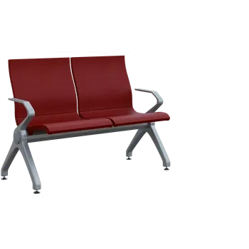 FLOWER - 2, polyuretanová lavice do čekárny, 2-sedák, vínová, kostra stříbrná