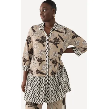 Dámská tunika Ulla Popken, Plus size Slinky tunika, límeček, skrytá knoflíková léga, 3/4 rukávy pro plnoštíhlé nadměrná velikost, 825882301-1128, béžový, 42/44, Nadměrné velikosti, Plus size oblečení, Oblečení pro boubelky, Oblečení pro baculky, Oblečení pro plnoštíhlé