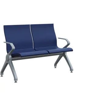 FLOWER - 2, polyuretanová lavice do čekárny, 2-sedák, modrá, kostra stříbrná